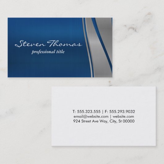Blauwgrijze metallic achtergrond visitekaartje (Voorkant / Achterkant)