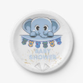 Blauwgrijze olifant baby shower papieren bordje (Voorkant)