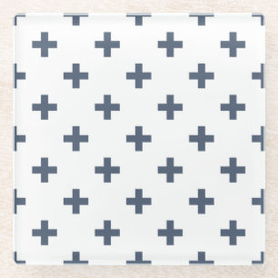 Blauwgrijze polka kruist wit glazen onderzetter