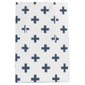 Blauwgrijze polka kruist wit medium cadeauzakje (Voorkant)