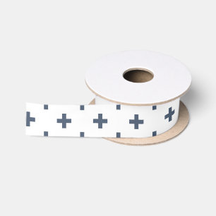 Blauwgrijze polka kruist wit satijnen lint