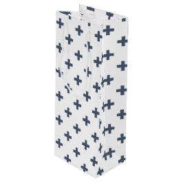 Blauwgrijze polka kruist wit wijn cadeautas