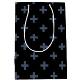 Blauwgrijze polka kruist zwart medium cadeauzakje (Voorkant)