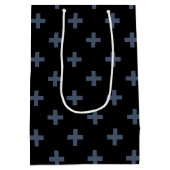 Blauwgrijze polka kruist zwart medium cadeauzakje (Achterkant)