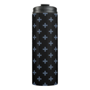 Blauwgrijze polka kruist zwart thermosbeker