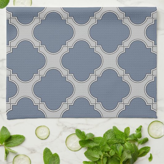 Blauwgrijze quatrefolie theedoek (Gevouwen)