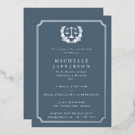 Blauwgrijze rechtenstudiegroep folie uitnodiging