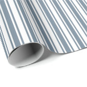 Blauwgrijze strepen en witte snoepjes cadeaupapier (Rol Hoek)