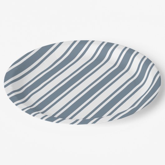 Blauwgrijze strepen en witte snoepjes papieren bordje (Gekanteld)
