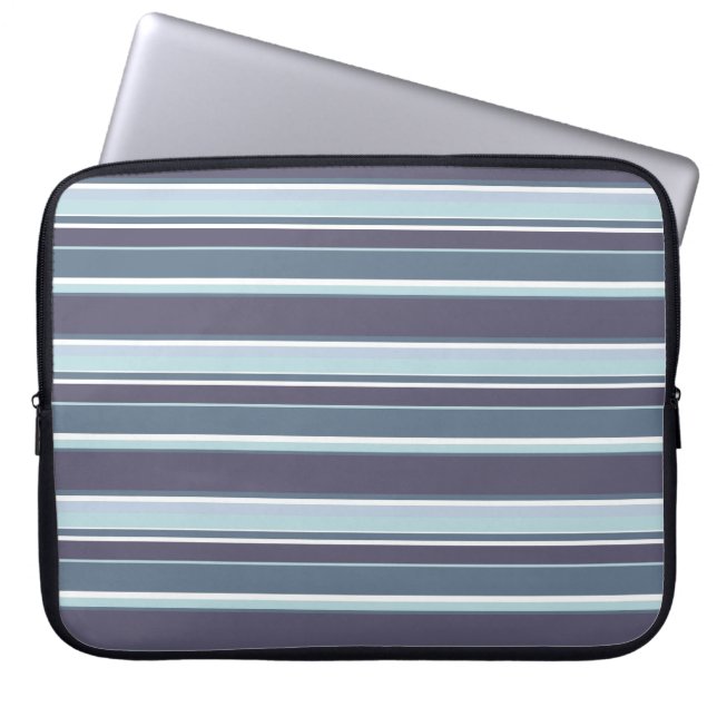 Blauwgrijze strepen laptop sleeve (Voorkant)