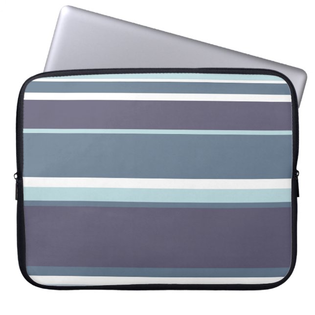 Blauwgrijze strepen laptop sleeve (Voorkant)