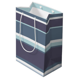 Blauwgrijze strepen medium cadeauzakje