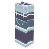 Blauwgrijze strepen wijn cadeautas (Voorkant Gekanteld)