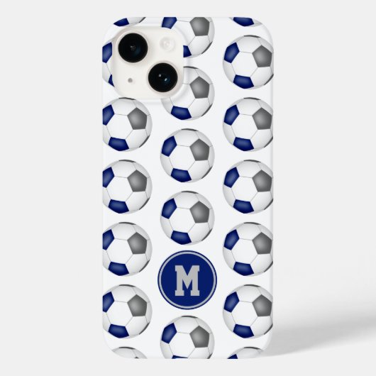 Blauwgrijze voetballen patroon monogram Case-Mate iPhone case (Achterkant)