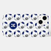 Blauwgrijze voetballen patroon monogram Case-Mate iPhone case (Achterkant (horizontaal))