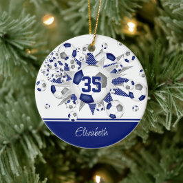 Blauwgrijze voetballen sterren keepsake keramisch ornament