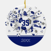 Blauwgrijze voetballen sterren keepsake keramisch ornament (Achterkant)