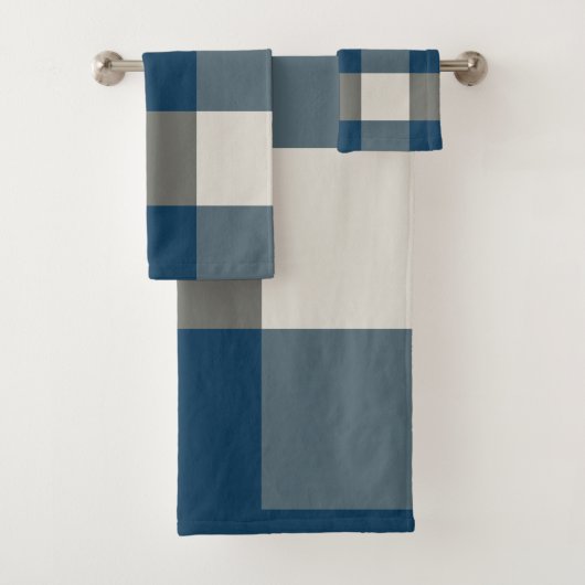 Blauwgrijze witte buffelcheque bad handdoek (Insitu)