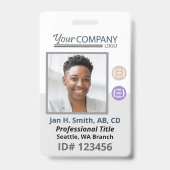 Blauwgrijze witte werknemer Foto-ID, Logo & QR-cod Badge (Voorzijde)