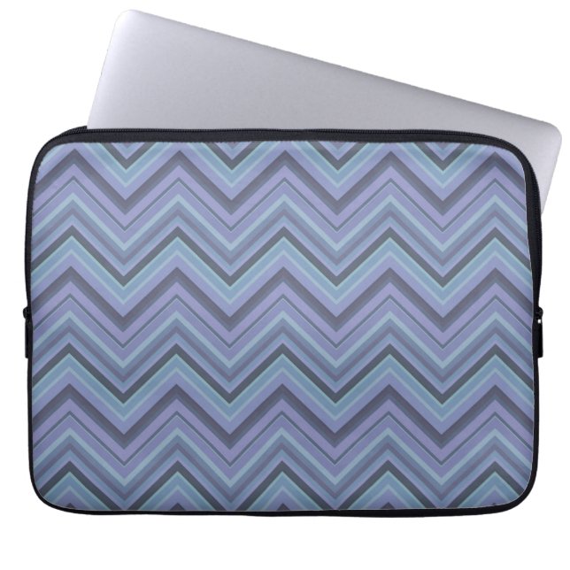 Blauwgrijze zigzagstroken laptop sleeve (Voorkant)
