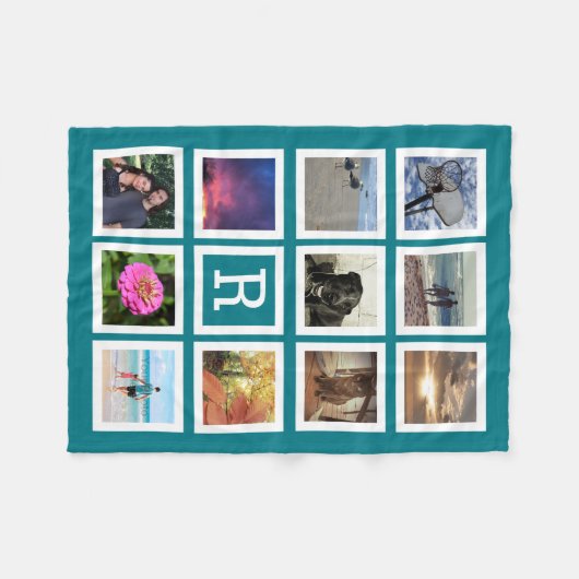 Blauwgroen 11 Fotocollage Mozaïek Vierkant Lijst M Fleece Deken (Voorkant (Horizontaal))