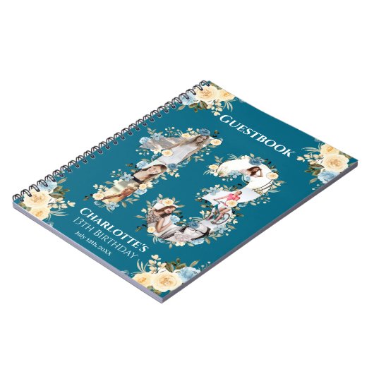 Blauwgroen 13e verjaardag Foto Gele Vloer Gastboek Notitieboek (Linkerzijde)