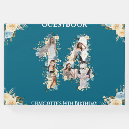 Blauwgroen 14e verjaardag Foto Collage Yellow Flow Gastenboek