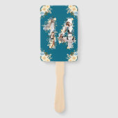 Blauwgroen 14e verjaardag Foto Collage Yellow Flow Handwaaier (Voorkant)