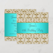 Blauwgroen 15e verjaardagsfeestuitnodiging Blauwgr Kaart (Voorkant / Achterkant)