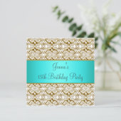 Blauwgroen 15e verjaardagsfeestuitnodiging Blauwgr Kaart (Staand voorkant)