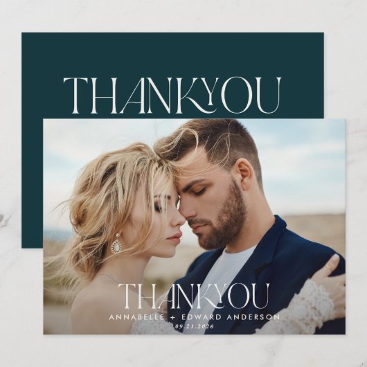 Blauwgroen 1 fotobruiloft bedankt voor de moderne  (Voorkant / Achterkant)