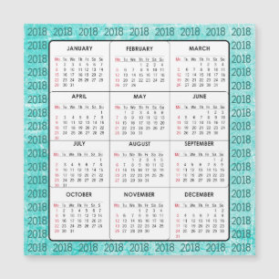Blauwgroen 2018 Calendar Square Magnetic Card