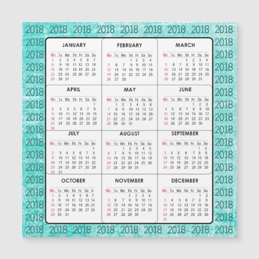 Blauwgroen 2018 Kalender Vierkante Magnetische Kaa (Voorkant)