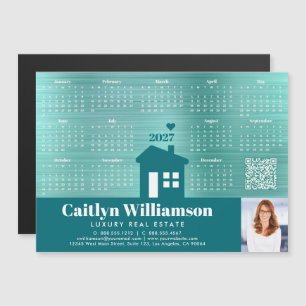 Blauwgroen 2026 Kalender Realtor Foto QR Code Magn