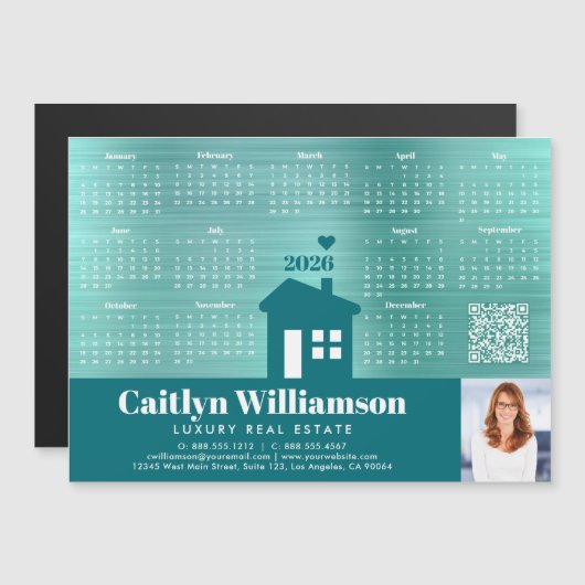 Blauwgroen 2026 Kalender Realtor Foto QR Code Magn (Voorkant / Achterkant)