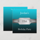 Blauwgroen 21ste Elegant Male Birthday Kaart (Voorkant / Achterkant)