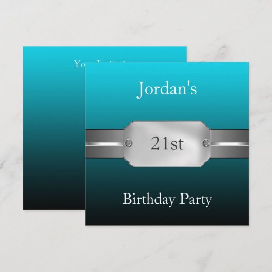 Blauwgroen 21ste Elegant Male Birthday Kaart (Voorkant / Achterkant)