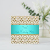 Blauwgroen 25e verjaardagsfeestuitnodiging Blauwgr Kaart (Staand voorkant)