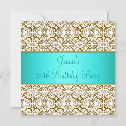 Blauwgroen 25e verjaardagsfeestuitnodiging Blauwgr Kaart (Voorkant)