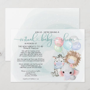 Blauwgroen 3 Kute Animals in Maskers Virtueel Baby Kaart