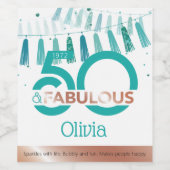 Blauwgroen 50- en 50-jarige feestdag wijn etiket (Enkel label)