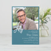 Blauwgroen 50ste verjaardag foto kaart (Staand voorkant)