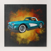 Blauwgroen 59 Corvette Car Red Explosion-achtergro Legpuzzel (Verticaal)