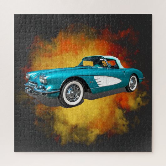 Blauwgroen 59 Corvette Car Red Explosion-achtergro Legpuzzel (Verticaal)