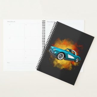 Blauwgroen 59 Corvette Car Red Explosion-achtergro Planner
