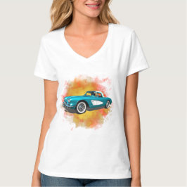 Blauwgroen 59 Corvette Car Red Explosion-achtergro T-shirt