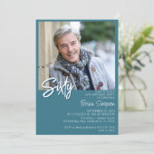 Blauwgroen 60e verjaardag foto kaart (Staand voorkant)