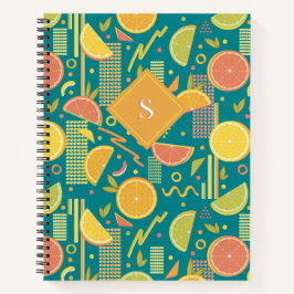 Blauwgroen 80’s citrusvruchten plakjes notitieboek