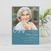 Blauwgroen 80e verjaardag foto kaart (Staand voorkant)