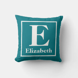 Blauwgroen aangepast monogram met gepersonaliseerd kussen